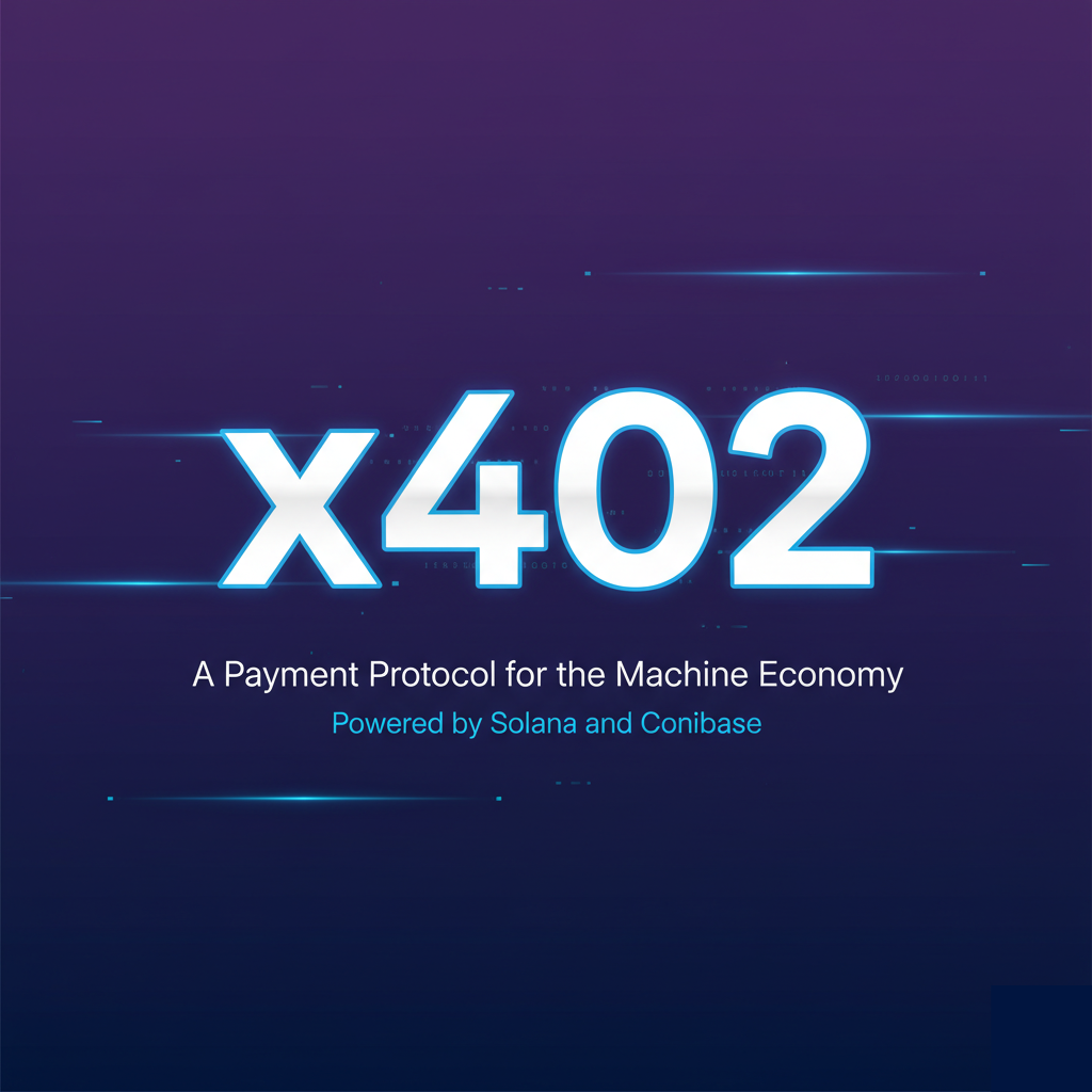 Abstract diagram of AI agent sending HTTP request with x402 micropayment to API server for successful AI inference response