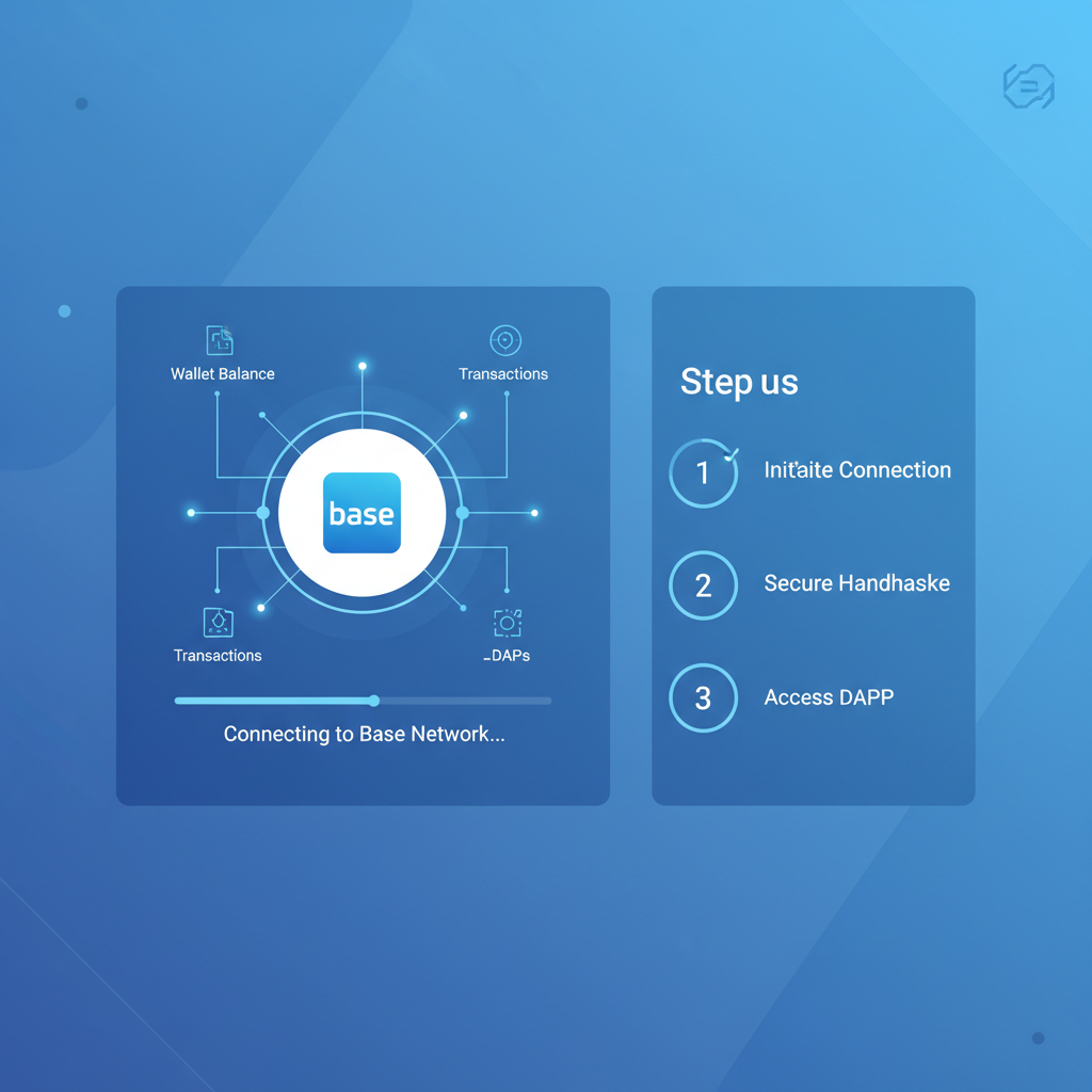 sleek digital wallet interface connecting to Base blockchain network, futuristic UI, blue tones