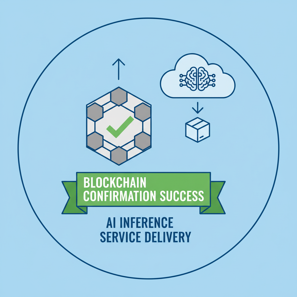 AI inference service delivery after blockchain confirmation success icon