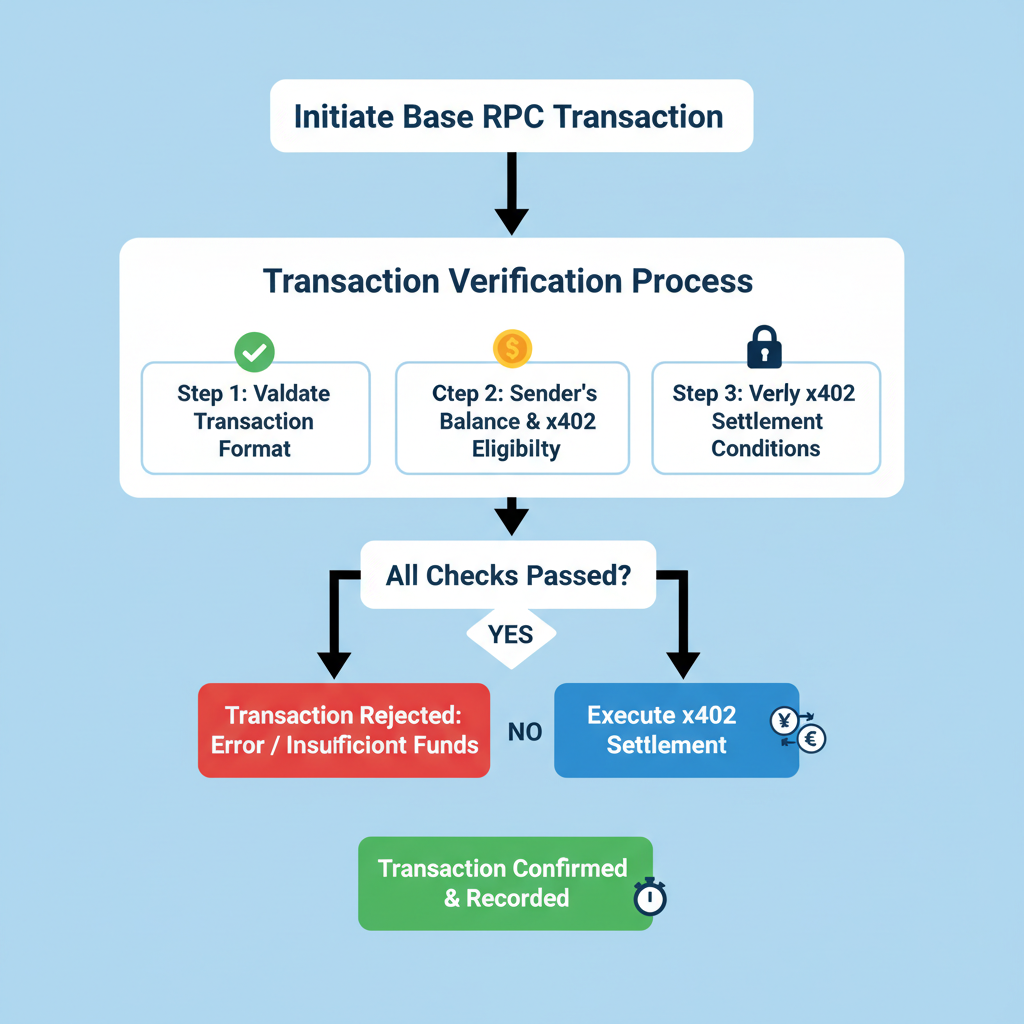 flowchart of Base RPC transaction verification for x402 settlement